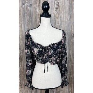 Altar'd State Floral Long Sleeve Crop Top Blouse Women's S Romantic Boho